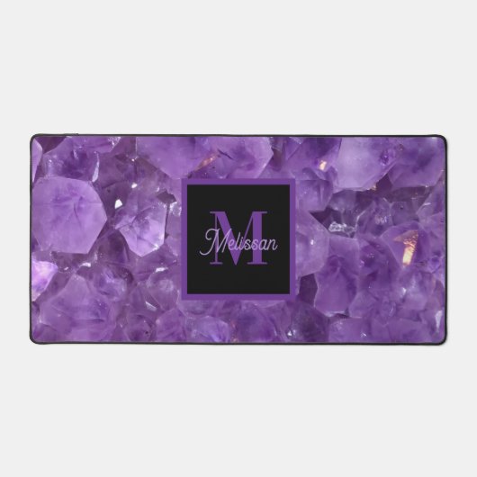 Modern Amethyst Birthstone Monogram Name デスクマット (正面)