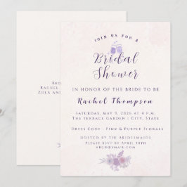 Modern Amethyst Floral Bridal Shower Customized 招待状