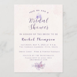 Modern Amethyst Floral Bridal Shower Customized 招待状