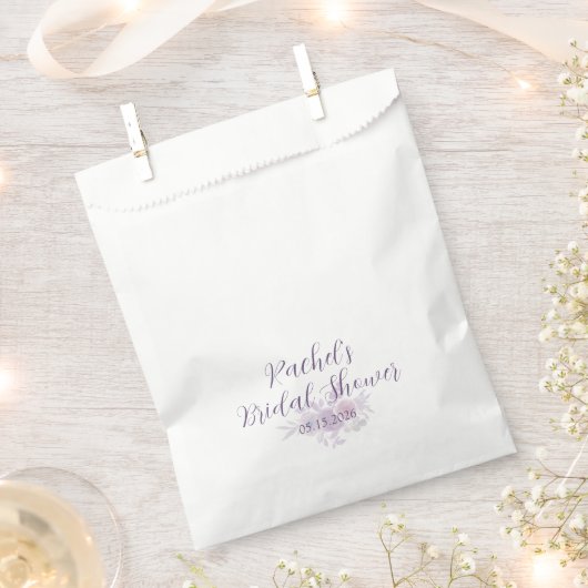 Modern Amethyst Watercolor Minimal Bridal Shower フェイバーバッグ (クリップ留めされた状態)