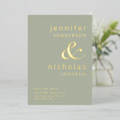 Modern Ampersand Photo Sage Green Save The Date 箔招待状 (立ち正面)