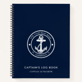 Modern Anchor Boat Name Navy Blue Captains Log ノートブック (正面)