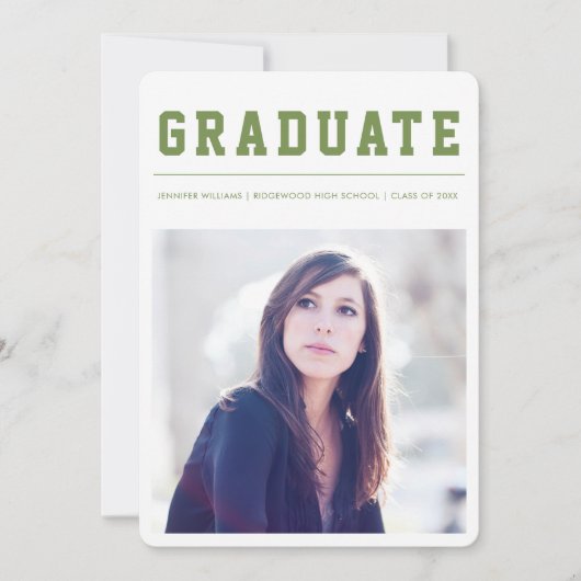 Modern and Bold graduation announcement Green 案内状 (正面)