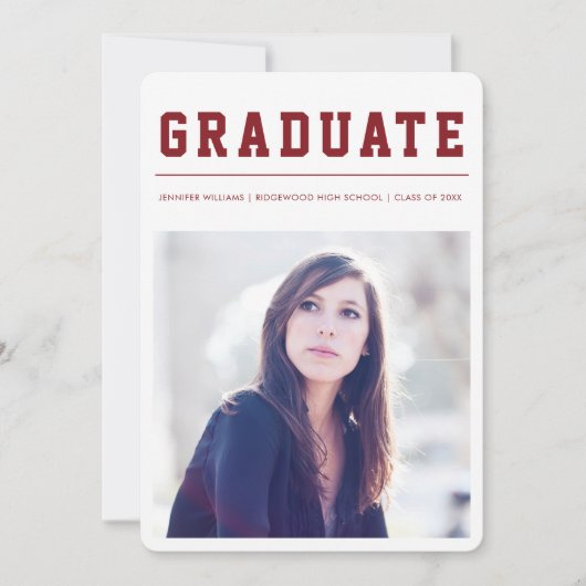 Modern and Bold graduation announcement Maroon 案内状 (正面)