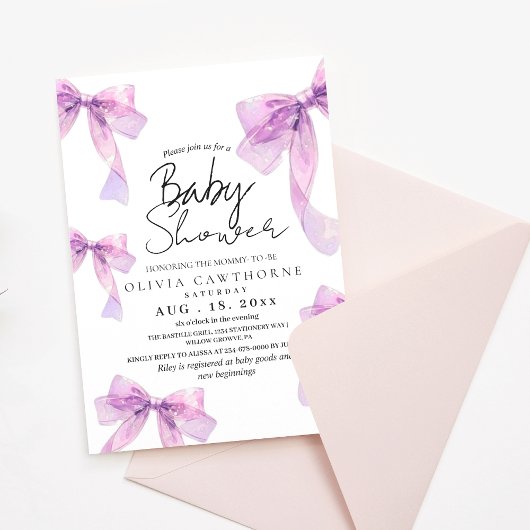 Modern and elegant Bows Baby Shower  招待状
