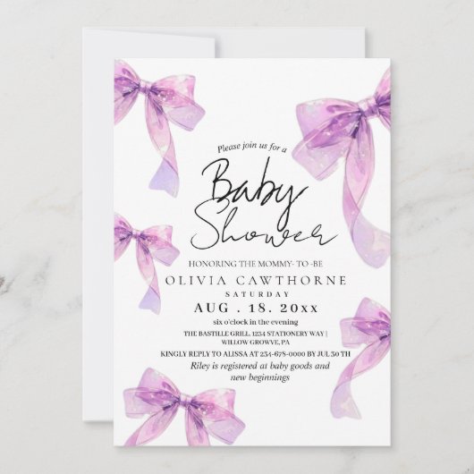 Modern and elegant Bows Baby Shower  招待状 (正面)