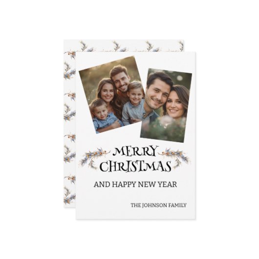 Modern and Elegant Christmas Photo Personalized  シーズンカード (正面/裏面インサイチュ)