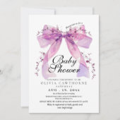 Modern and elegant Pink Bow Baby Shower 招待状 (正面)