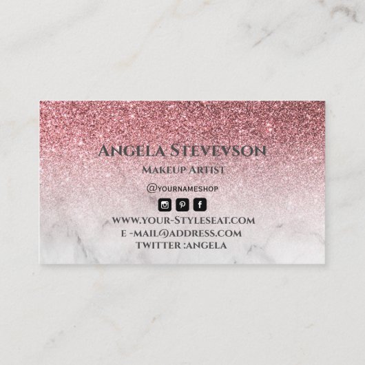 modern and elegant rose gold glitter marble  名刺 (裏面)