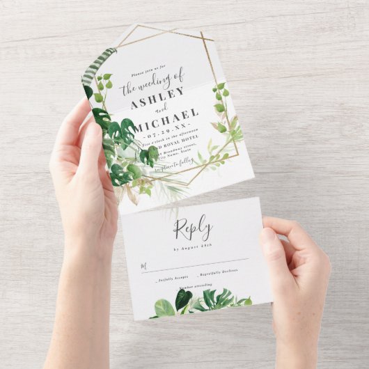 Modern and elegant tropical frame  オールインワン招待状 (貼ってはがせる)