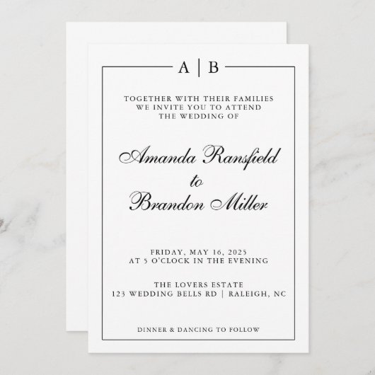 Modern and Elegant Wedding 招待状 (正面/裏面)