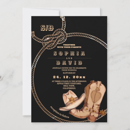Modern and Minimal Western Cowboy Boots Wedding 招待状 (正面)