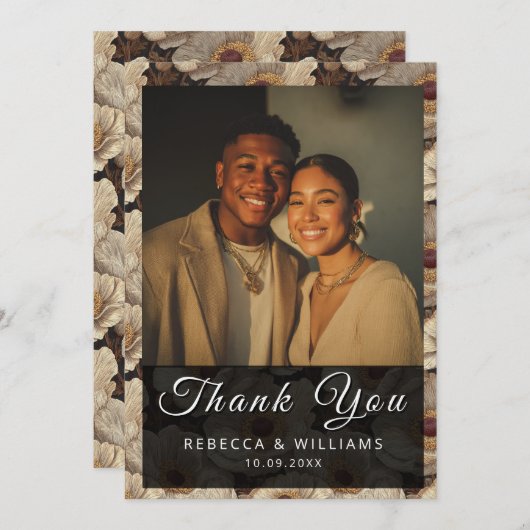 Modern Anemones Inspired Garden Wedding サンキューカード (正面/裏面)