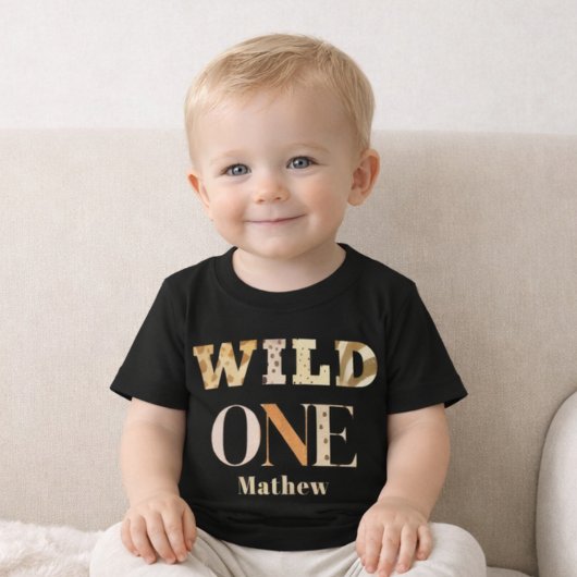 Modern Animal Print One Wild Safari First Birthday ベビーTシャツ