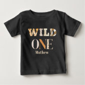 Modern Animal Print One Wild Safari First Birthday ベビーTシャツ (正面)