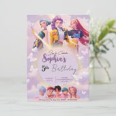 Modern Anime Girl Squad Neon Purple Birthday  招待状 (スタンド正面)