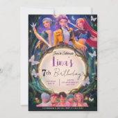 Modern Anime Girl Squad Neon Purple Birthday 招待状 (正面)