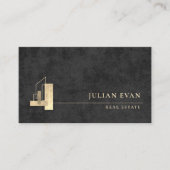 Modern Apartment Shiny Gold Logo Black Realtor 名刺 (正面)