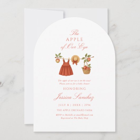 Modern Apple of Our Eye Minimal Baby Shower 招待状 (正面)