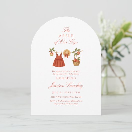Modern Apple of Our Eye Minimal Baby Shower 招待状 (スタンド正面)