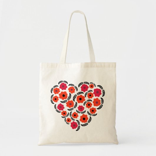 Modern Apricot Orange Flower Heart トートバッグ (正面)