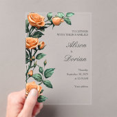 Modern Apricot Orange Rose Floral Acrylic Wedding アクリル招待状 (インサイチュ (ポータブル))