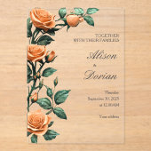 Modern Apricot Orange Rose Floral Acrylic Wedding アクリル招待状 (正面)