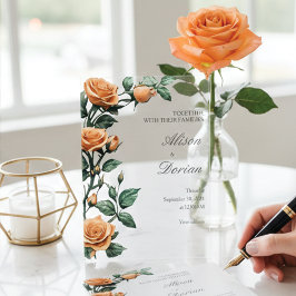 Modern Apricot Orange Rose Floral Acrylic Wedding アクリル招待状