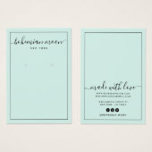 Modern aqua and black script earring display card (正面&裏面)