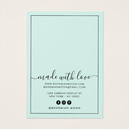 Modern aqua and black script earring display card (裏面)