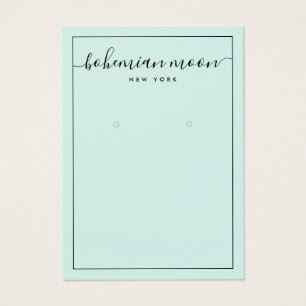 Modern aqua and black script earring display card