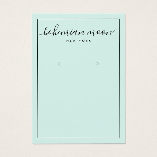 Modern aqua and black script earring display card (正面)