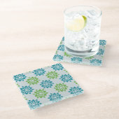 Modern Aqua & Lime Green Floral Pattern Coaster ガラスコースター (アングル)