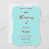 Modern Aqua Teal & Deep Burgundy Wedding 招待状 (正面)
