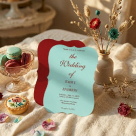 Modern Aqua Teal & Deep Burgundy Wedding 招待状