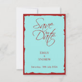 Modern Aqua Teal & Deep Red Wedding セーブザデート (正面)