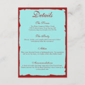 Modern Aqua Teal & Deep Red Wedding Details エンクロージャーカード (正面)
