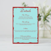 Modern Aqua Teal & Deep Red Wedding Details エンクロージャーカード (スタンド正面)