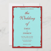 Modern Aqua Teal & Deep Red Wedding Invitation 招待状 (正面)