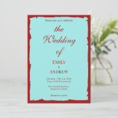 Modern Aqua Teal & Deep Red Wedding Invitation 招待状 (スタンド正面)