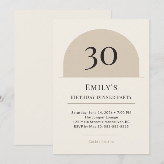Modern Arch 30th Birthday Dinner Party Invitation 招待状 (正面/裏面)