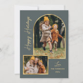 Modern Arch 3 Photo Green Happy Holiday Card  シーズンカード (正面)