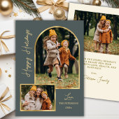 Modern Arch 3 Photo Green Happy Holiday Card  シーズンカード