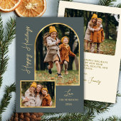 Modern Arch 3 Photo Green Happy Holiday Card  シーズンカード