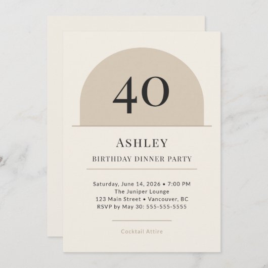 Modern Arch 40th Birthday Dinner Party Invitation 招待状 (正面/裏面)