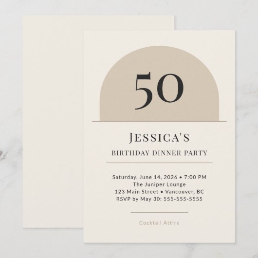 Modern Arch 50th Birthday Dinner Party Invitation 招待状 (正面/裏面)