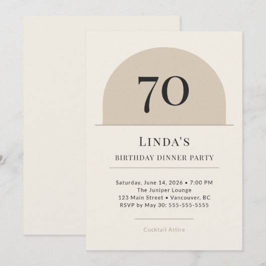 Modern Arch 70th Birthday Dinner Party Invitation 招待状 (正面/裏面)