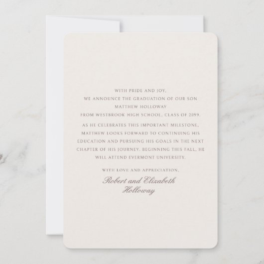 Modern Arch Beige Graduation Announcement 招待状 (裏面)
