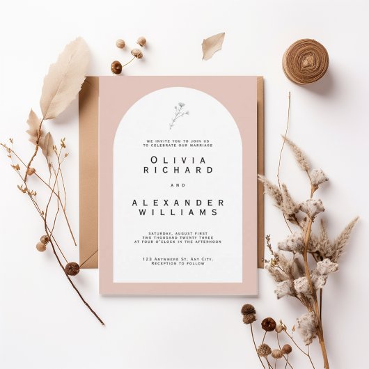 Modern Arch Blush Minimalist Wedding Invitation 招待状