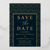 Modern Arch Deco Wedding Save the Date 箔招待状 (正面)
